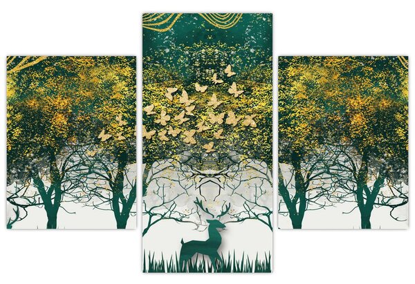 Tablou - Căprioare în pădurea verde (90x60 cm)