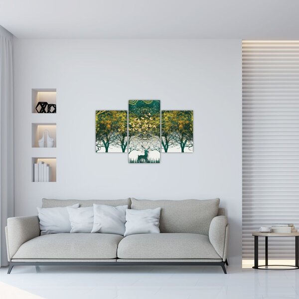 Tablou - Căprioare în pădurea verde (90x60 cm)