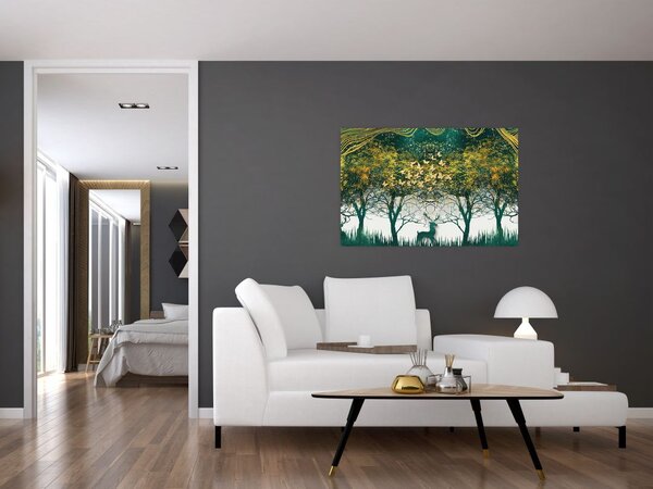 Tablou - Căprioare în pădurea verde (90x60 cm)