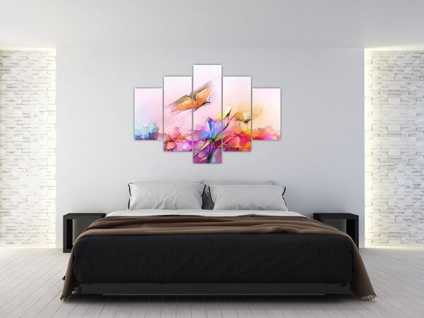 Tablou - Fluture asupra florilor, abstracție (150x105 cm)