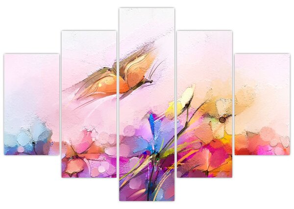 Tablou - Fluture asupra florilor, abstracție (150x105 cm)