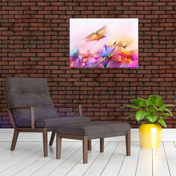 Tablou - Fluture asupra florilor, abstracție (70x50 cm)