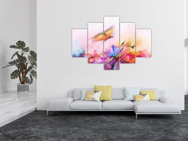 Tablou - Fluture asupra florilor, abstracție (150x105 cm)