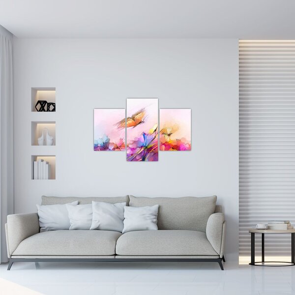 Tablou - Fluture asupra florilor, abstracție (90x60 cm)