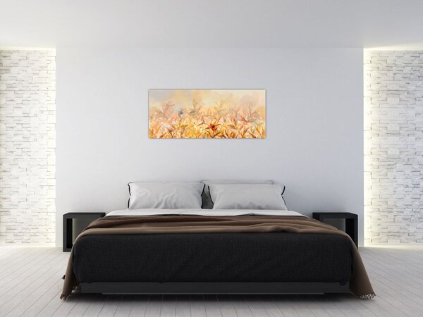 Tablou - Frunze în culori de toamnă, pictură în ulei (120x50 cm)