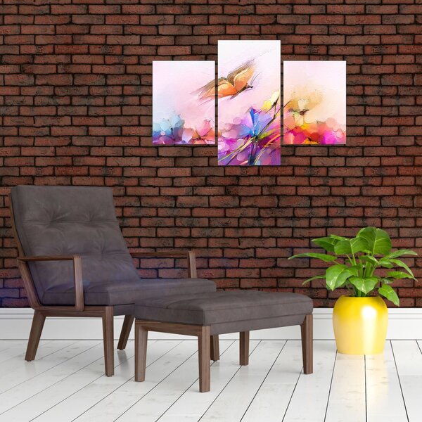 Tablou - Fluture asupra florilor, abstracție (90x60 cm)