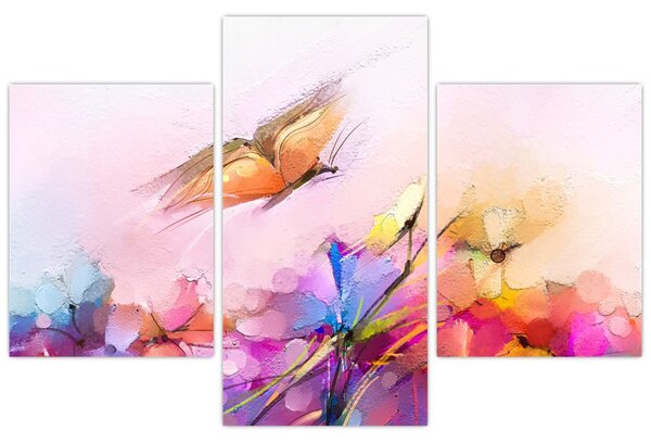 Tablou - Fluture asupra florilor, abstracție (90x60 cm)