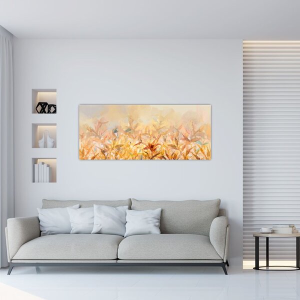Tablou - Frunze în culori de toamnă, pictură în ulei (120x50 cm)