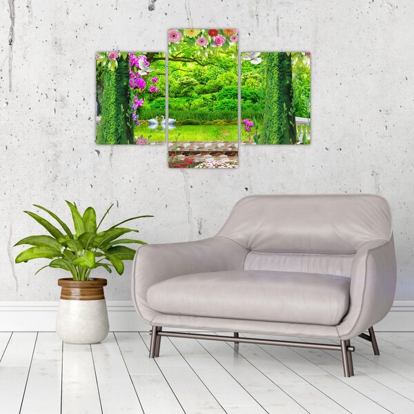 Tablou - Grădina magică cu lebede (90x60 cm)