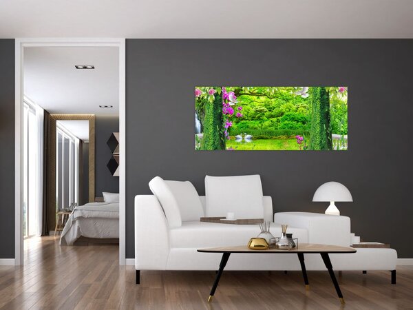 Tablou - Grădina magică cu lebede (120x50 cm)