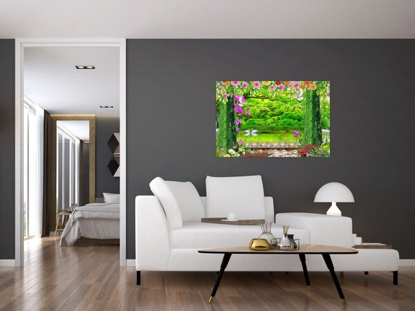 Tablou - Grădina magică cu lebede (90x60 cm)