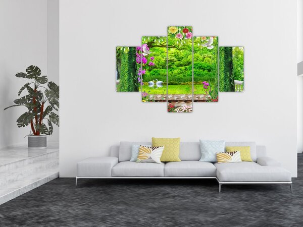 Tablou - Grădina magică cu lebede (150x105 cm)