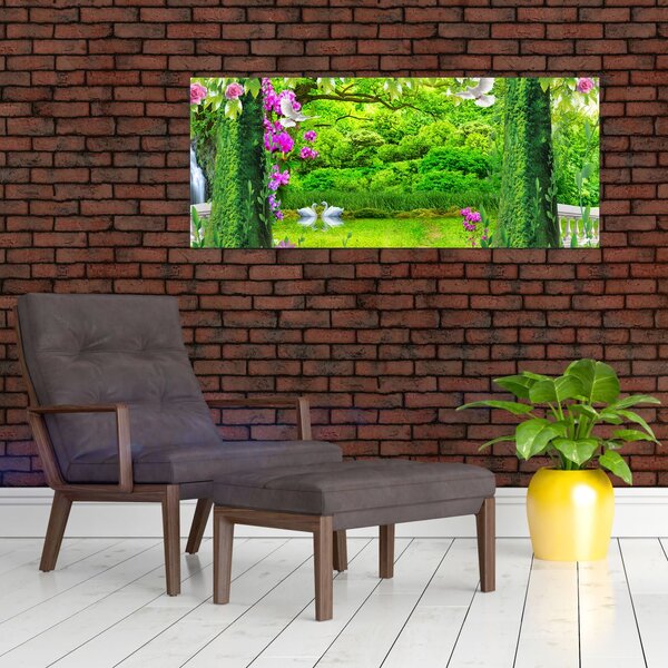 Tablou - Grădina magică cu lebede (120x50 cm)