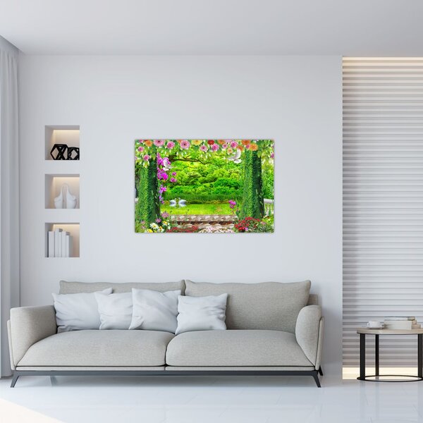 Tablou - Grădina magică cu lebede (90x60 cm)