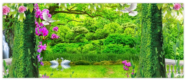 Tablou - Grădina magică cu lebede (120x50 cm)