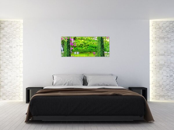 Tablou - Grădina magică cu lebede (120x50 cm)