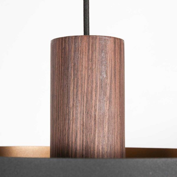 Steinhauer Lampă suspendată Flinter, decor lemn, metal, Ø 50 cm, E27, reglabil, Lemn, Camera de zi / sufragerie, Metal, Modern