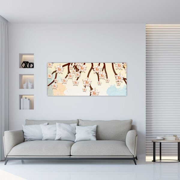 Tablou - Flori colorate pe ramuri (120x50 cm)