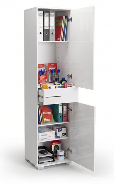 Dulap Multifunctional Adore Diamond, 2 usi, 1 sertar, Alb Lucios, 45x187x40 cm
