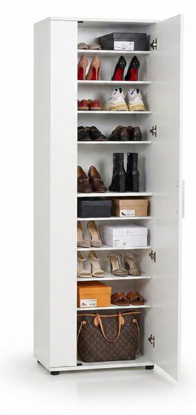 Pantofar Adore Porto, 2 usi reversibile cu oglinda, 10 rafturi, capacitate 28 perechi, Alb - Natur, 60x187x36 cm