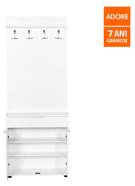 Cuier cu Pantofar Adore Porto Aero, cu Sertar, Alb - Natur, 73x187x36 cm