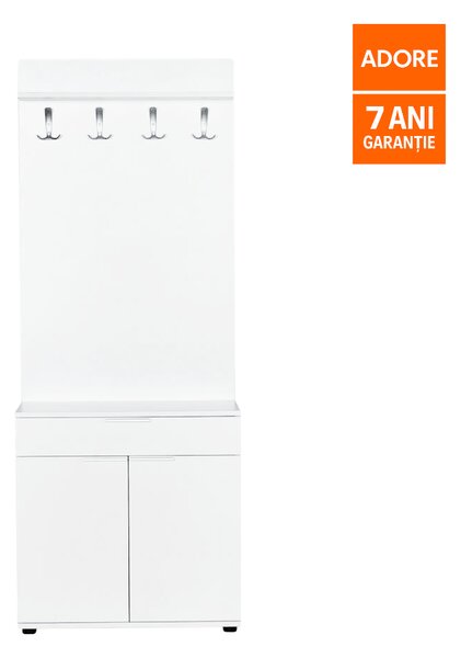 Cuier cu Pantofar Adore Porto Aero, cu Sertar, Alb - Natur, 73x187x36 cm