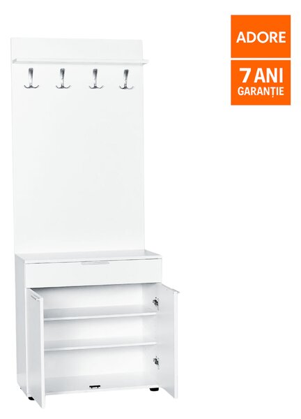 Cuier cu Pantofar Adore Porto Aero, cu Sertar, Alb - Natur, 73x187x36 cm