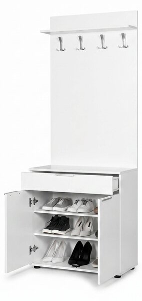 Cuier cu Pantofar Adore Porto Aero, cu Sertar, Alb - Natur, 73x187x36 cm