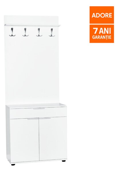 Cuier cu Pantofar Adore Porto Aero, cu Sertar, Alb - Natur, 73x187x36 cm