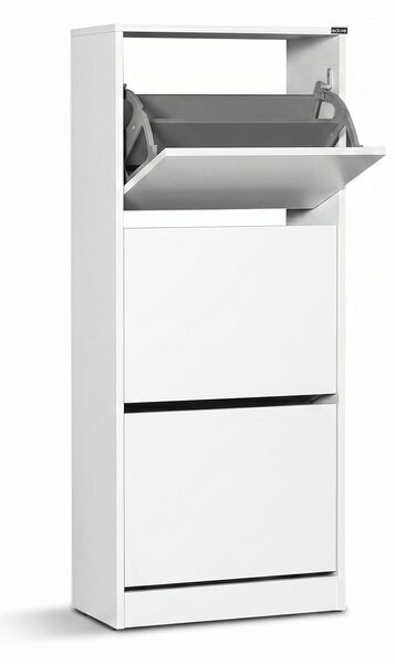 Pantofar Adore Compact Plus, 12 Perechi, 3 Compartimente, Alb - Stejar - Mov, 51x119x26 cm