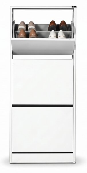 Pantofar Adore Compact Plus, 12 Perechi, 3 Compartimente, Alb - Stejar - Mov, 51x119x26 cm