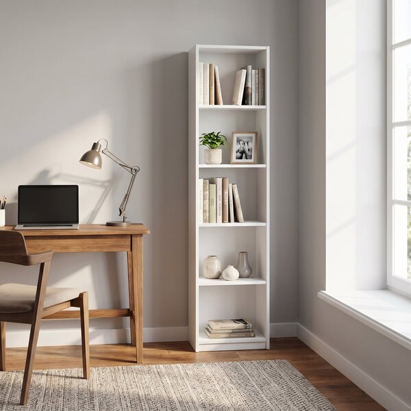 Biblioteca Adore Vargas, 5 Rafturi, Alb - Natural, 43x182x26 cm