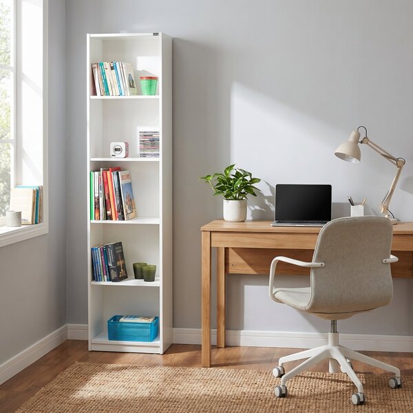 Biblioteca Adore Vargas, 5 Rafturi, Alb - Natural, 43x182x26 cm