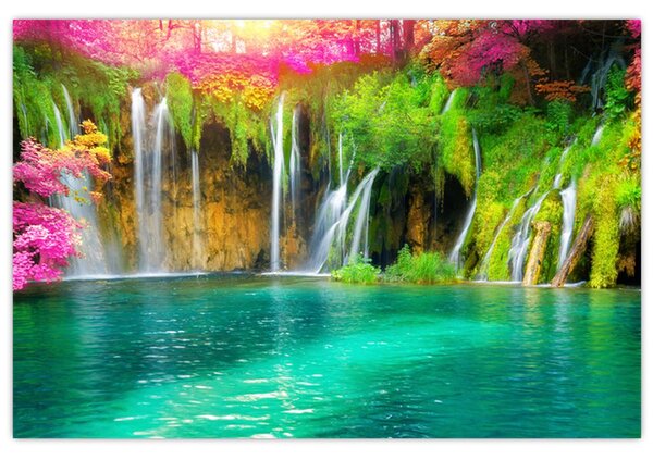 Tablou - Cascada, Lacurile Plitvice, Croația (90x60 cm)