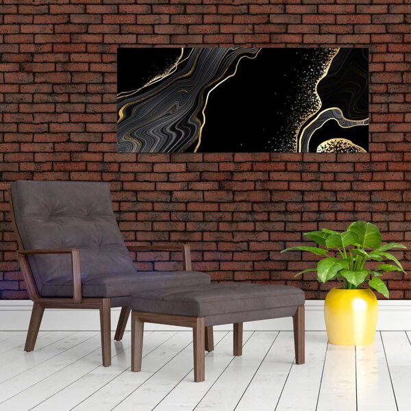 Tablou - Marmură negru - auriu (120x50 cm)