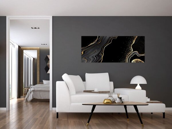 Tablou - Marmură negru - auriu (120x50 cm)