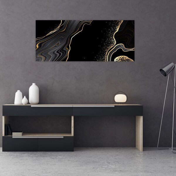 Tablou - Marmură negru - auriu (120x50 cm)