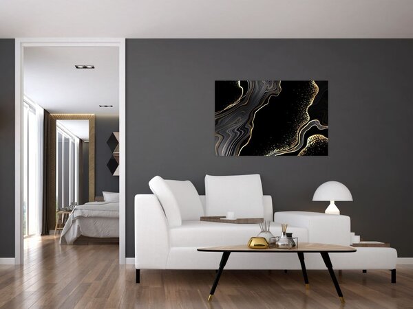 Tablou - Marmură negru - auriu (90x60 cm)