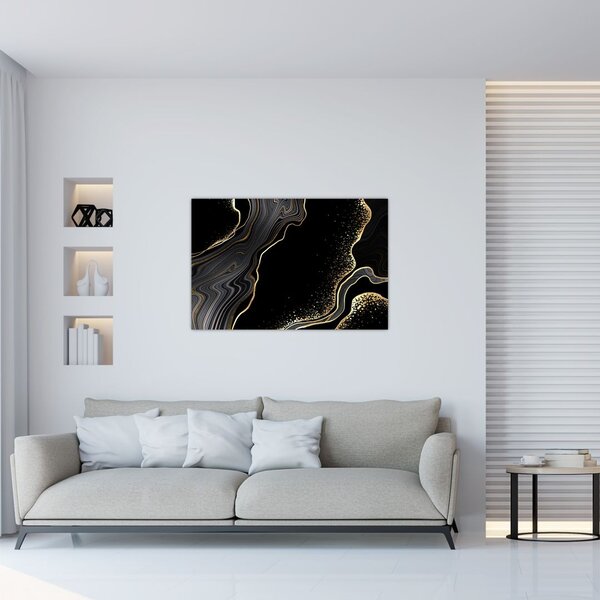 Tablou - Marmură negru - auriu (90x60 cm)