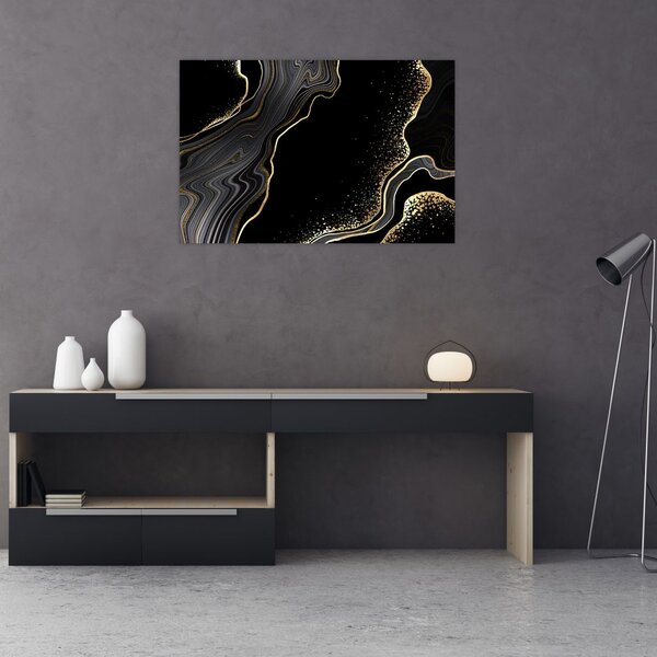Tablou - Marmură negru - auriu (90x60 cm)
