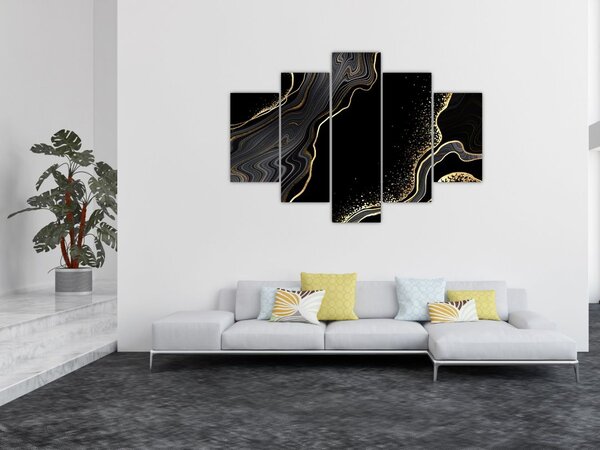 Tablou - Marmură negru - auriu (150x105 cm)