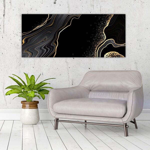Tablou - Marmură negru - auriu (120x50 cm)
