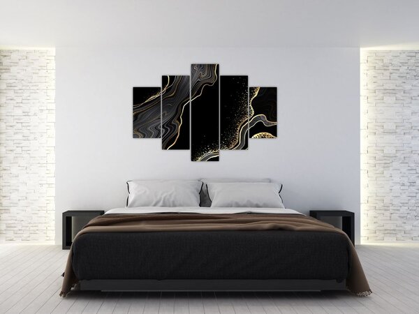 Tablou - Marmură negru - auriu (150x105 cm)
