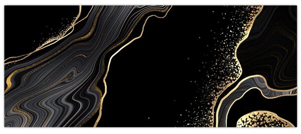 Tablou - Marmură negru - auriu (120x50 cm)