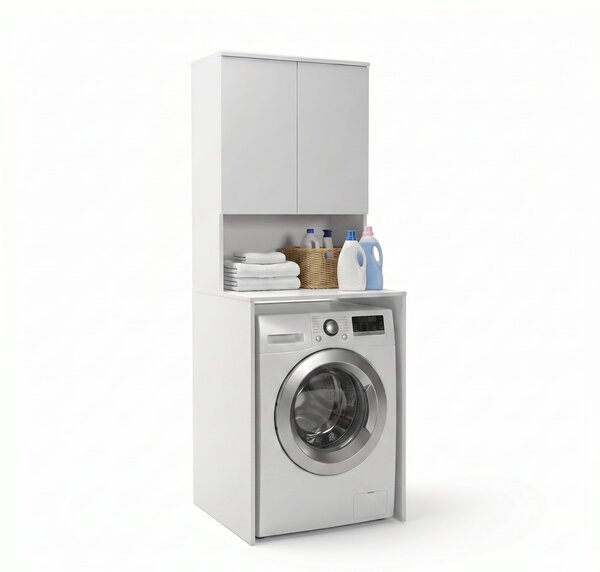 Dulap Baie Adore cu Loc Pentru Masina de Spalat, 3 Rafturi, 2 Usi, Alb, 65x182x60 cm