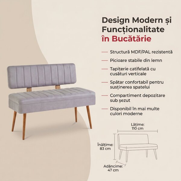 Taburet Banca Bucatarie Bench, 110x83x47 cm