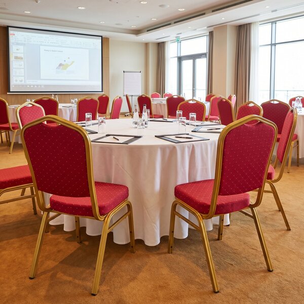 Scaun Hilton pentru conferinta si evenimente, Rosu - Albastru, 45x51x96 cm