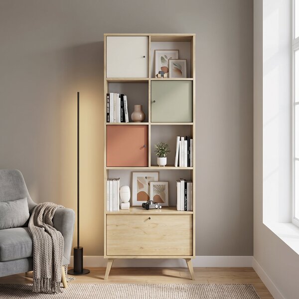 Biblioteca Adore Tiffany, 4 usi si 4 rafturi, Multicolor, 67x181x30 cm
