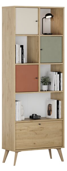 Biblioteca Adore Tiffany, 4 usi si 4 rafturi, Multicolor, 67x181x30 cm