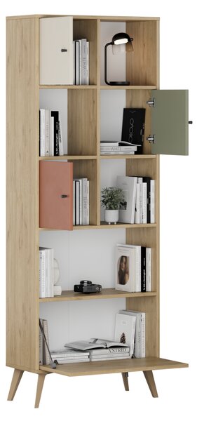 Biblioteca Adore Tiffany, 4 usi si 4 rafturi, Multicolor, 67x181x30 cm